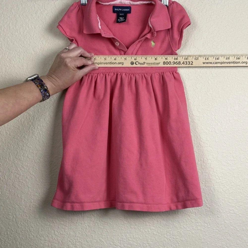 Ralph Lauren Girls Pink Polo Dress Sz 4/4T Green Pony Logo Collared Preppy